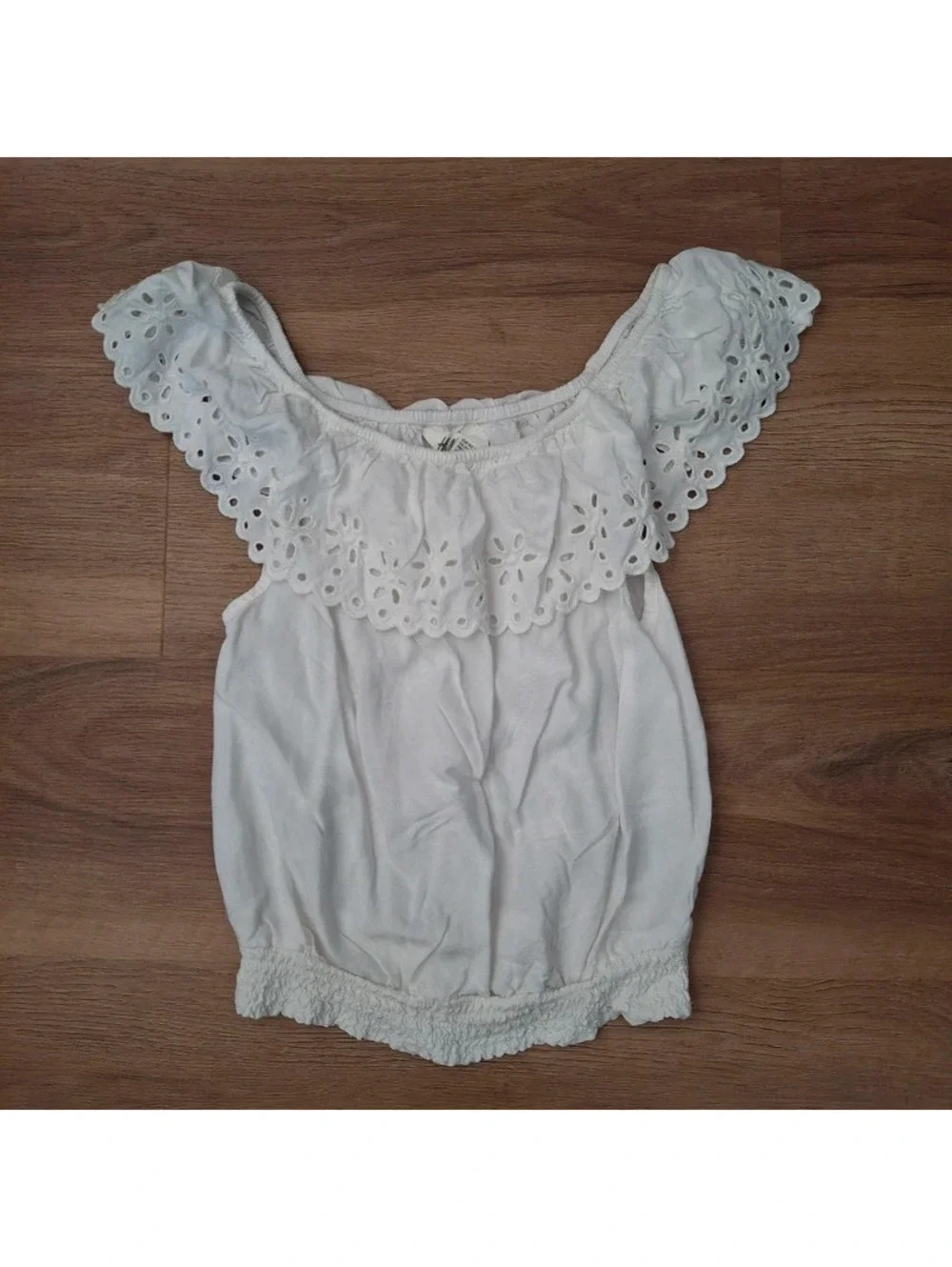 Summer Perfect! H&M Girls 11/12 White Eyelet Lace Ruffle Off The Shoulder Blouse